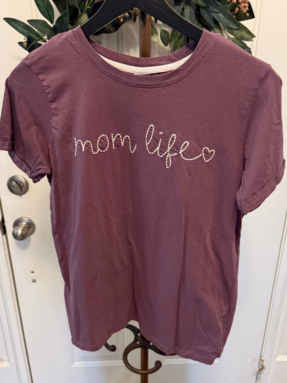 Bare Your Soul Purple Embroidered Mom Life Tee T Shirt SS L